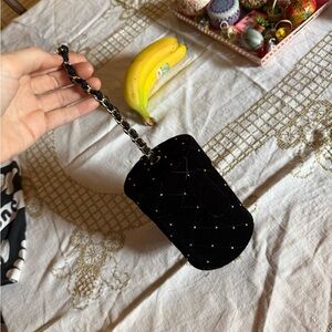 Magic Black Velvet Quilted Chain Strap Bag with gold studs